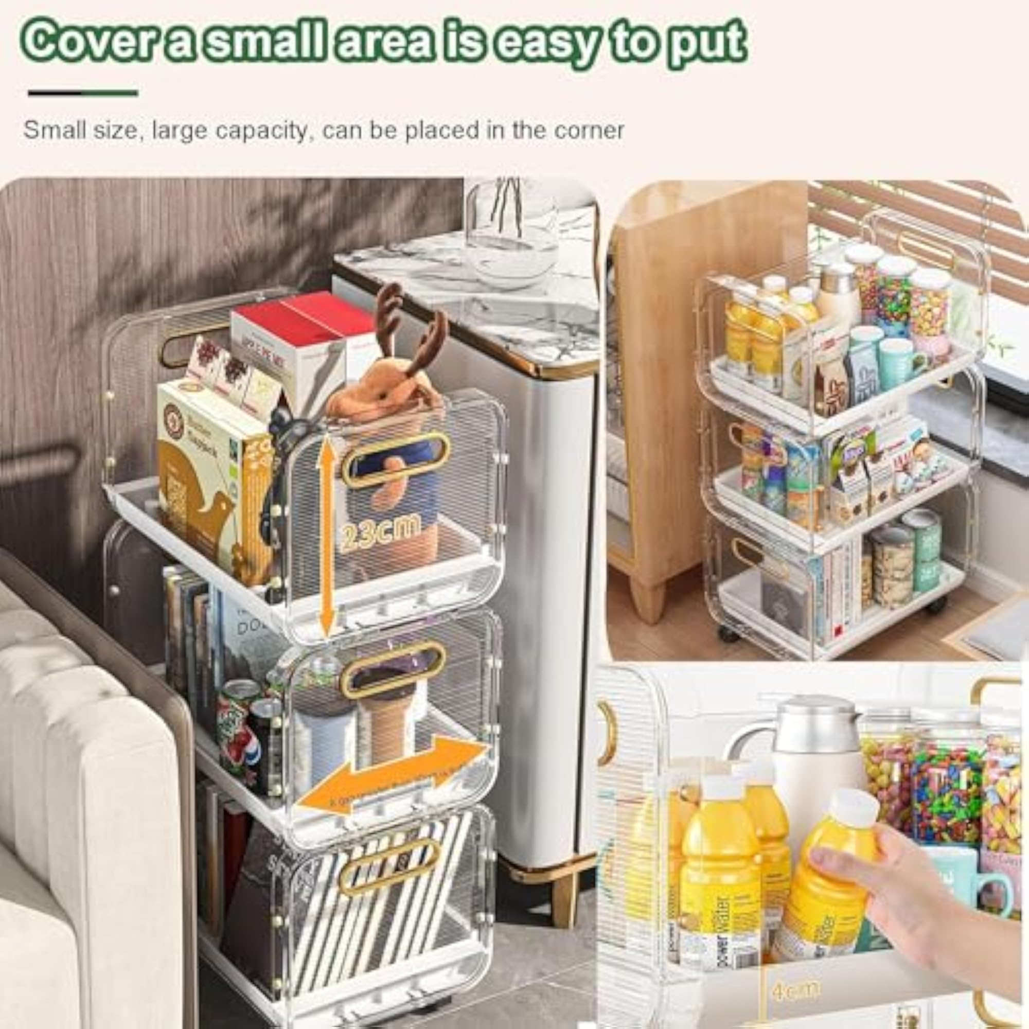 Kitchen Storage Cart, 2-Tier Utility Rolling Organizer